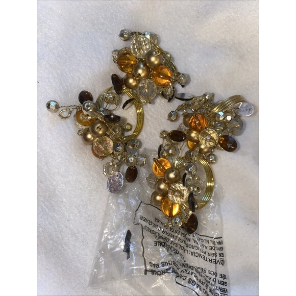 NEW Pier One Napkin Rings Beaded Pearls Boho Hand Woven Brown Fall Set 4 Gold - Picture 1 of 6